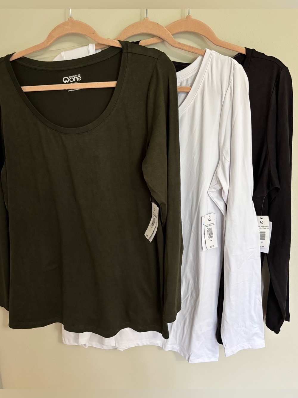 Plus size Long Sleeve Scoop Neck Tops (Set of 3)